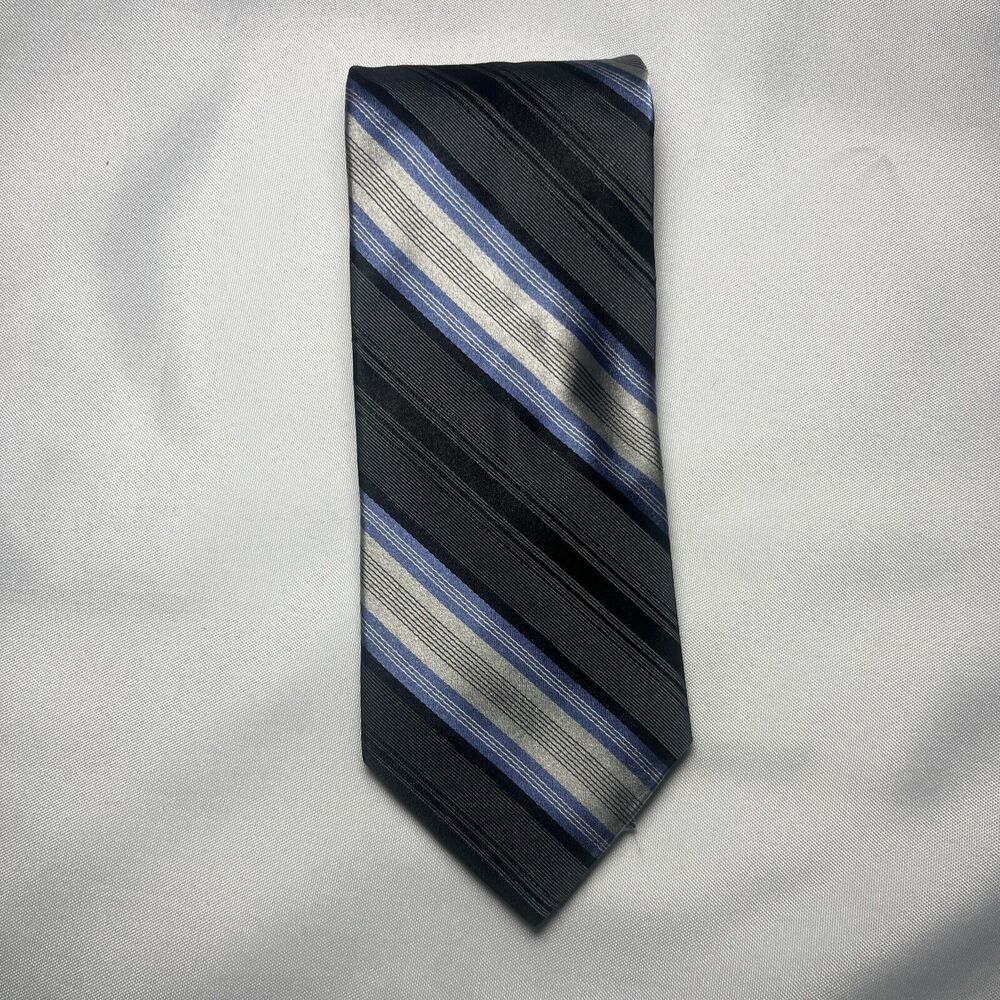 Hart‎ Shaffner Marx Neck Tie Black Silver Stripes Silk 59" x 3.5" Classic